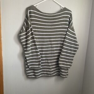 Ann Taylor Loft Sweater Womens Cream and Green Striped 3/4 Sleeve Size XL Knit